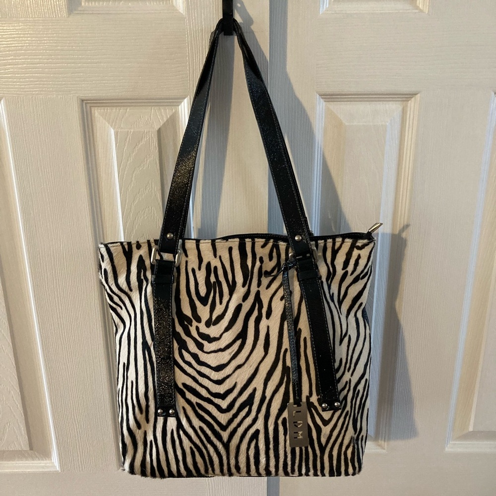 Laura Di Maggio By Cianni Notario Leather Calf Hair Zebra Print Shoulder Bag